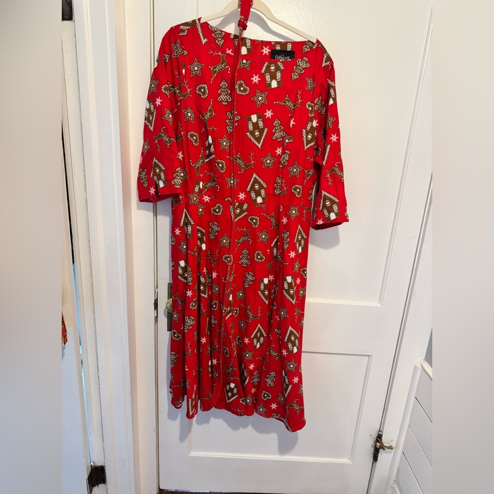 Collectif Red Gingerbread Long Sleeve Dress 3X UK20